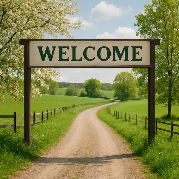 Welcome sign on a country road